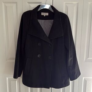 Calvin Klein Women's Rich Black Double Breasted Fully Lined Wool Peacoat Size 10